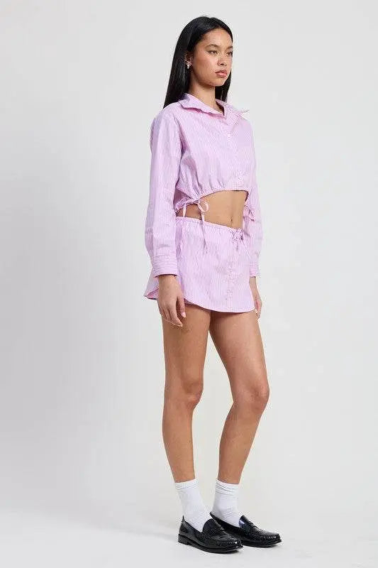 Cropped Button Up Top with Drawstring - Stylish Casual & Streetwear Outfit for Women | Perfect for Summer, Beach, and Everyday Wear