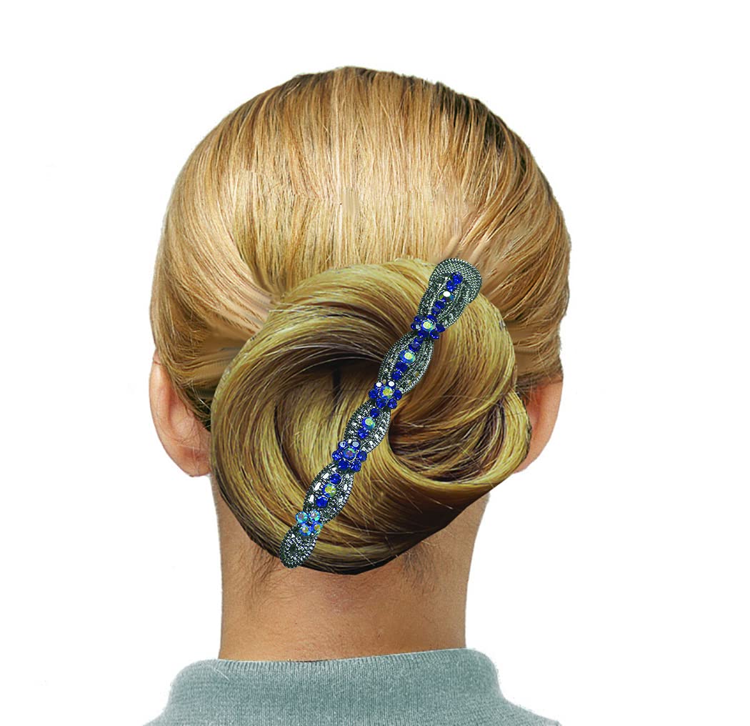 2 Pack JCGY Alligator Hair Clips with U Underclip for Thin Hair - Bridal Duckbill Beak Clips with Strong Grip (Blue Crystal) - Perfect for Weddings, Prom, and Everyday Hairstyling