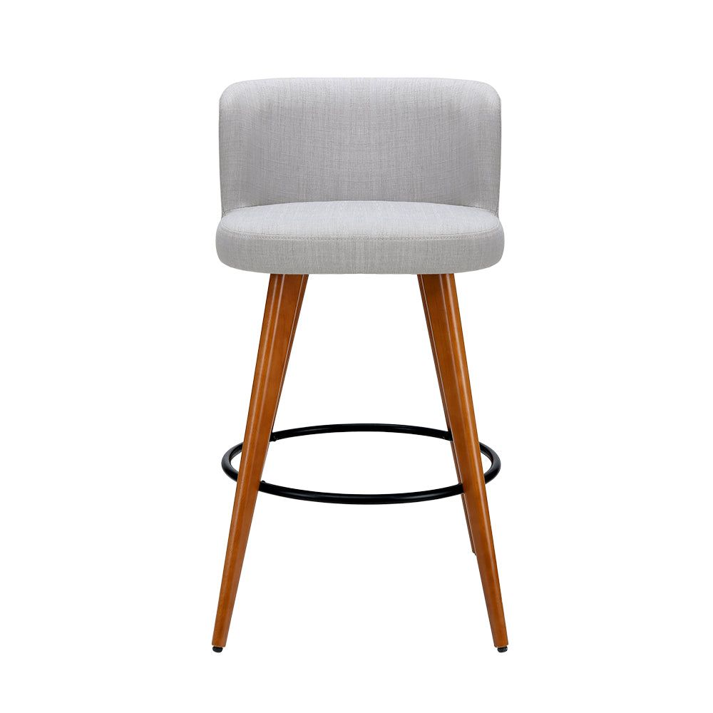 4 Bar Stools with Linen Padded Seats - Solid Wood Frame in Grey - Perfect for Kitchen Island, Breakfast Nook & Home Bar Decor