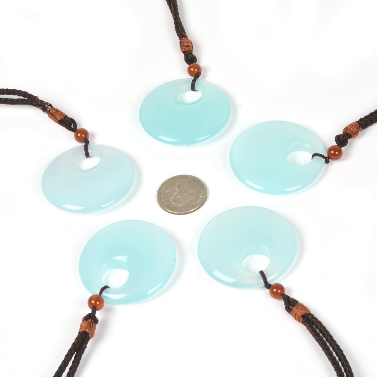 Justinstones 50mm Agate Healing Crystal Donut Pendant Necklace with Eccentric Hole - 28 Inch Braided Cord for Meditation, Yoga & Spiritual Healing
