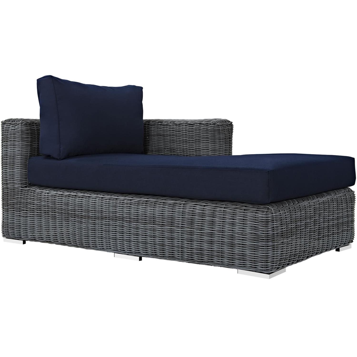 Modway Summon 5-Piece Outdoor Patio Sectional Set with Sunbrella Cushions in Navy Canvas - Perfect for Backyard, Poolside & Garden Relaxation