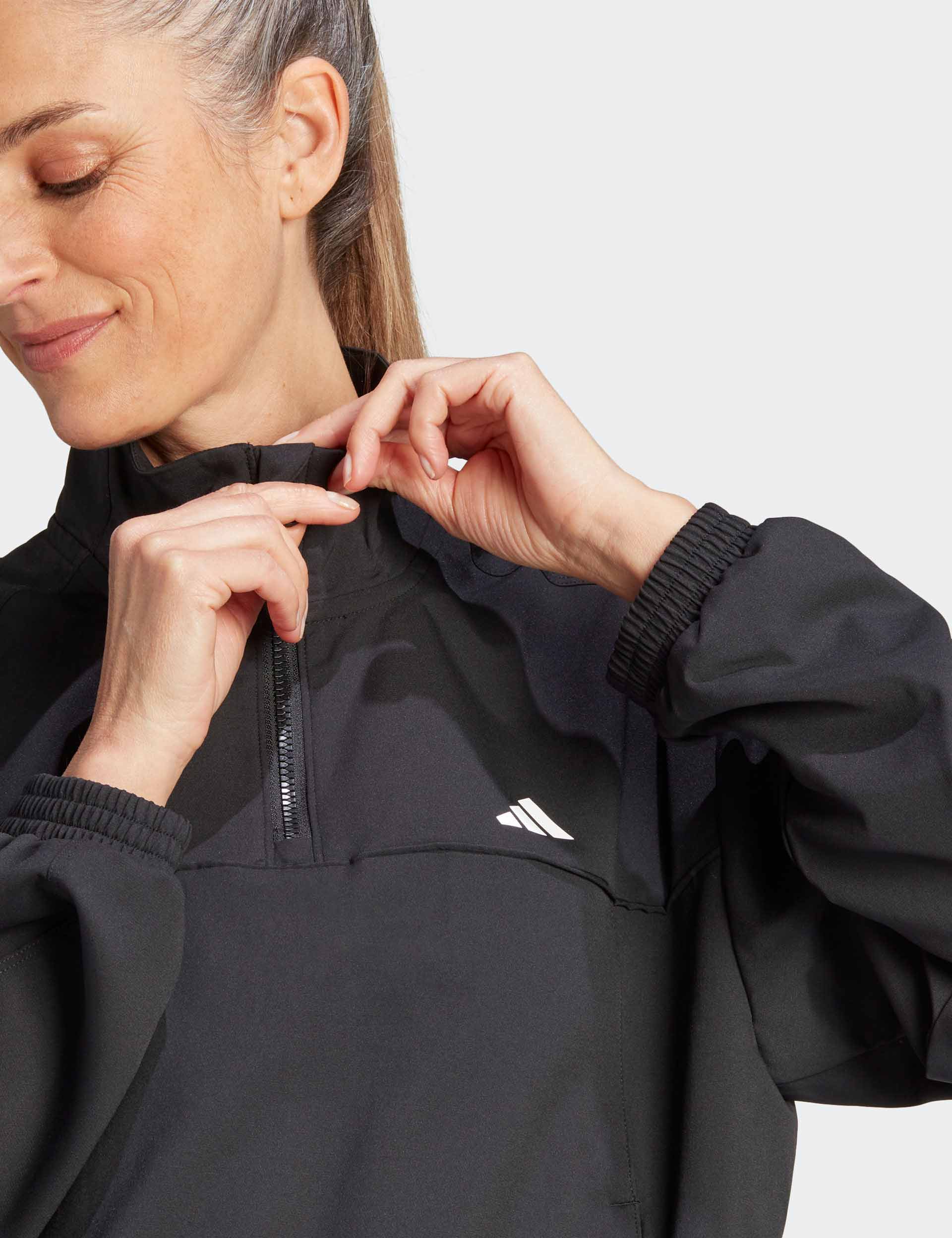 Adidas AEROREADY Train Essentials Woven Quarter Zip Track Jacket - Black & White | Lightweight Running & Gym Workout Jacket for Men