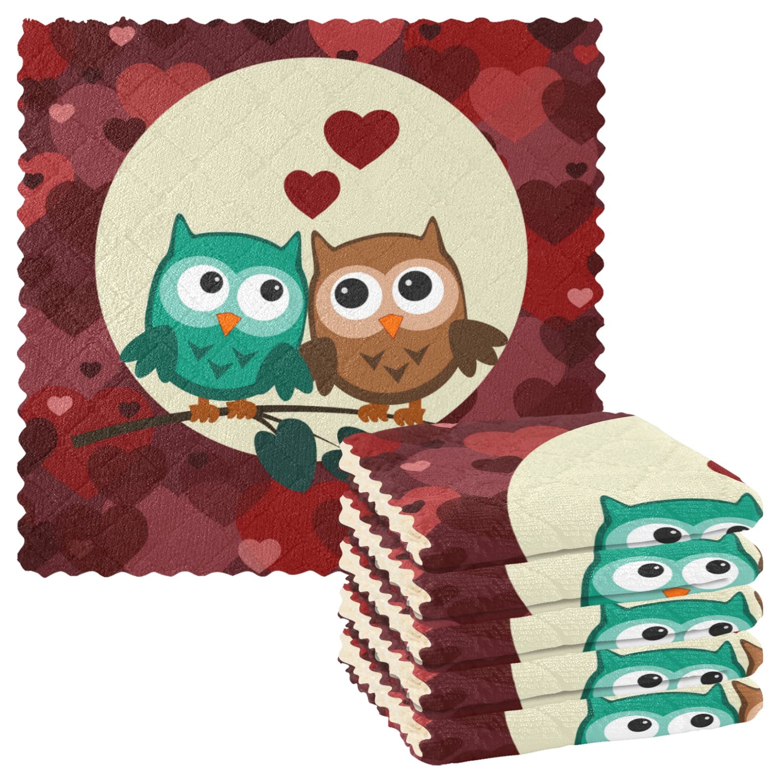 VIGTRO Owl Dish Towels 6 Pack - Super Absorbent, Fast Drying for Kitchen & Gifts