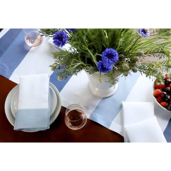 Blue & White Striped Linen Table Runner 14x26 - Premium Italian Linen Dining Table Decor for Weddings, Dinner Parties & Home Decor