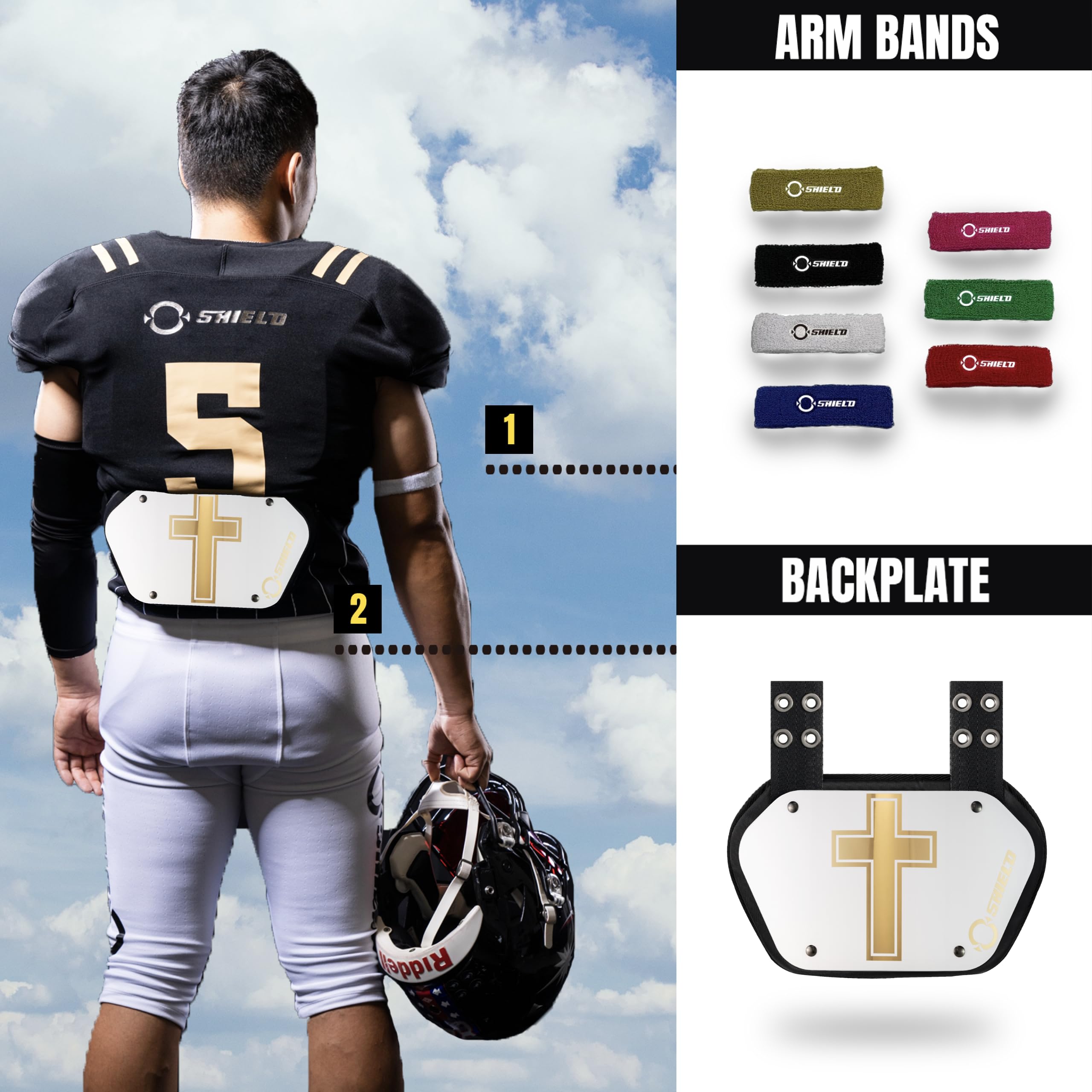 O Shield Golden Cross Chrome Football Back Plate - Lower Back Pads for Football Players - Rear Protector Cross Series - Protective Gear for Tackling & Contact Sports