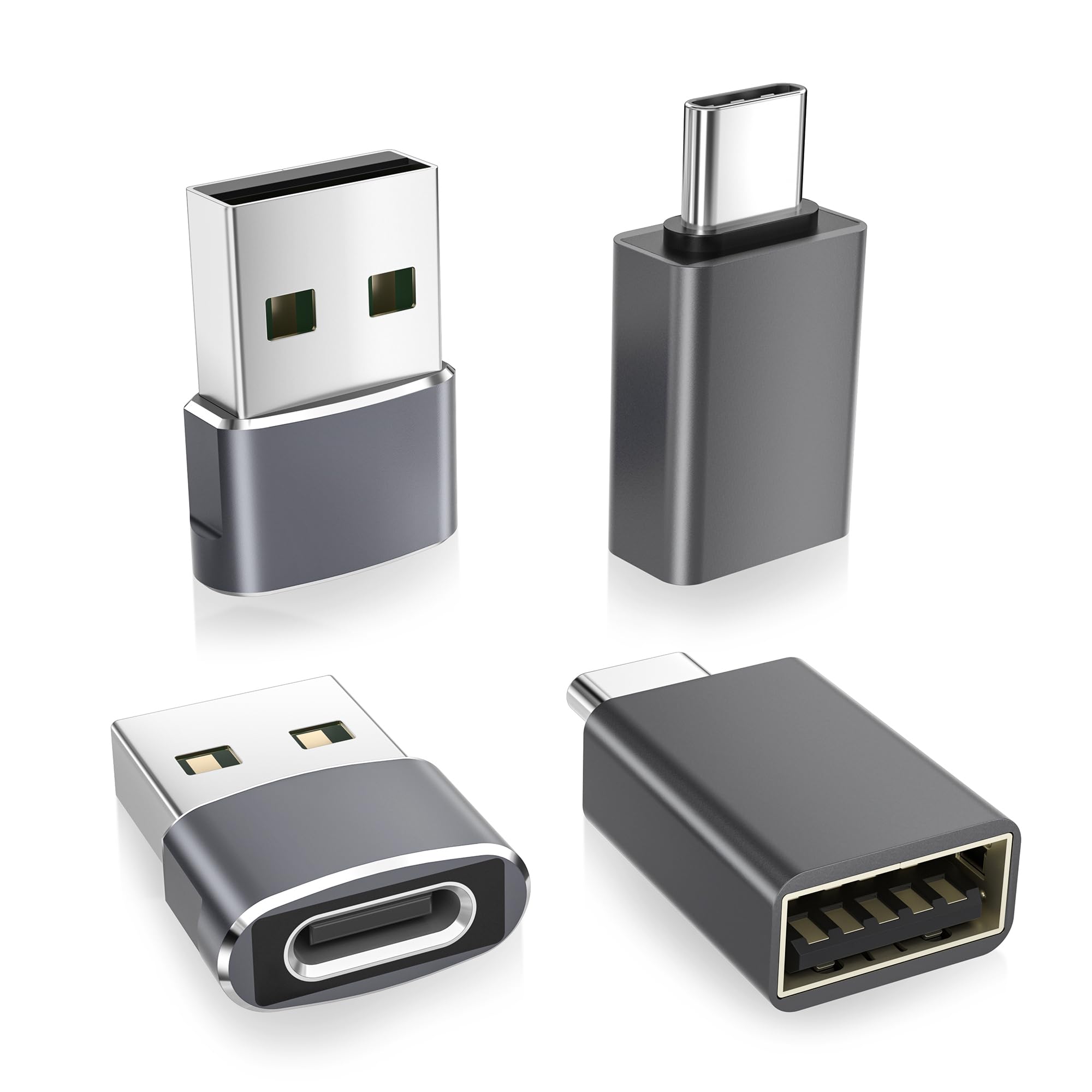 Basesailor 4-Pack USB to USB C Adapter, USB C Male to USB 3.0 Female Charger Converter - Compatible with MacBook, iPhone 16/16e/15/14/13 Plus/Pro/Max, Samsung Galaxy S25/S24/S23 Ultra, iPad Air, AirPods - Fast Charging & Data Transfer for Home, Office & Travel