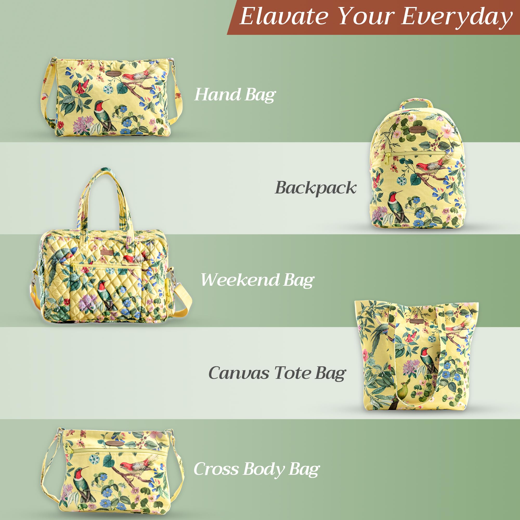 Maison d'Hermine Quilted Cotton Tote Bag with Zipper Pockets & Detachable Pouch - Stylish Shopping, Work, Travel & Lunch Bag for Women | Durable Grocery & Office Essentials Carrier