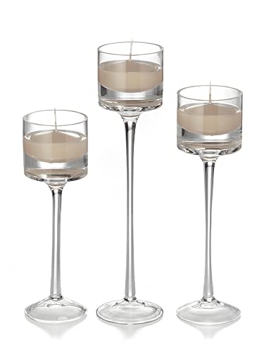 Yummi Set of 18 Floating Candles & Monet Glass Vase Holders - Sandstone Color for Wedding Centerpieces, Bath Relaxation & Home Decor