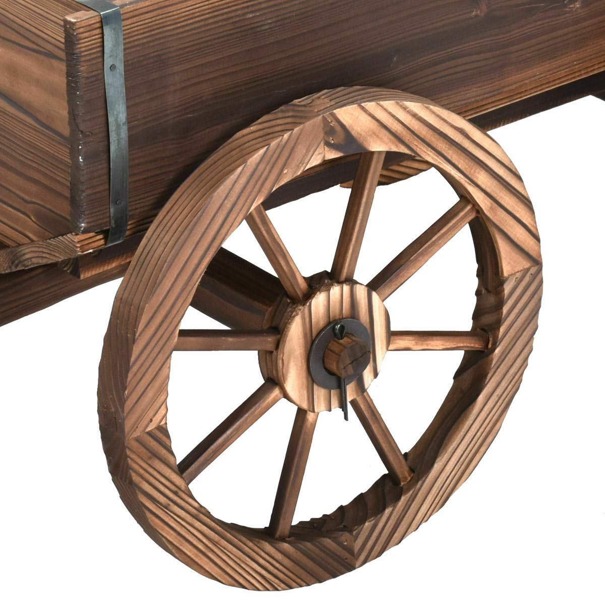 Wooden Wagon Flower Planter with Wheels - Rustic Garden Decor for Outdoor Plants, Flowers & Herbs | Perfect for Patio, Yard & Farmhouse Style Gardens