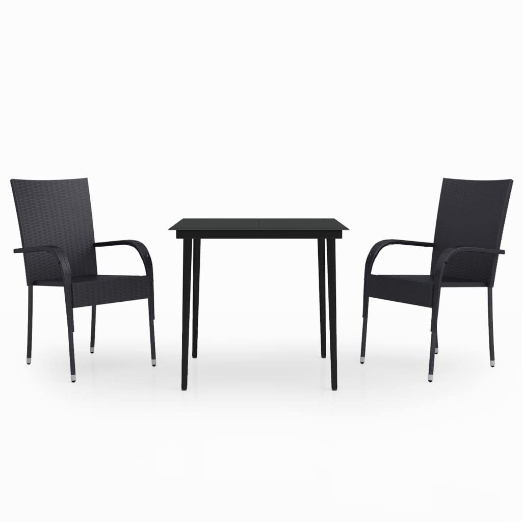 vidaXL 3-Piece Black Patio Dining Set - Outdoor Garden Table and Chairs for Backyard, Deck, and Poolside Relaxation