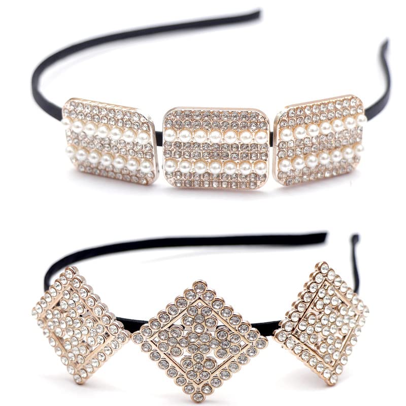 Sparkly Crystal Rhinestone Hairbands for Women & Girls - 2pcs Elegant Bling Hoop Headbands for Parties, Weddings & Special Occasions - Perfect Hair Accessories for Prom, Bridal, and Festive Events