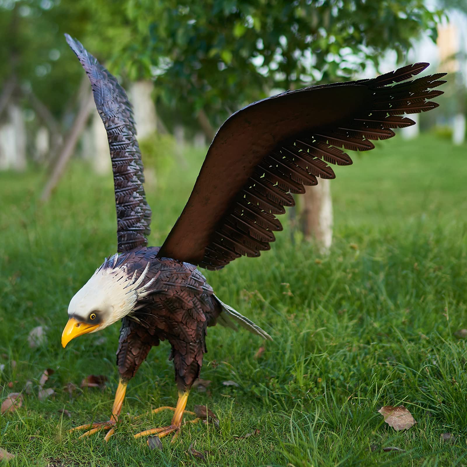 Chisheen Large Bald Eagle Statue - Metal Outdoor Garden Sculpture, Yard Art & Lawn Decor - Realistic Eagle Figurine for Patriotic Home & Garden Decoration | Perfect for Backyard, Patio, Porch & American Theme Decor