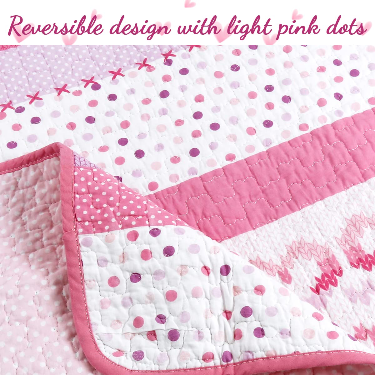 Pink Butterfly Knit 100% Cotton Reversible Quilt Bedding Set - 6 Piece Queen Size (1 Quilt + 2 Shams + 3 Decorative Pillows) | Cozy Line Home Fashions | Soft & Breathable Coverlet & Bedspread for Bedroom Decor, Guest Room & Cozy Nights