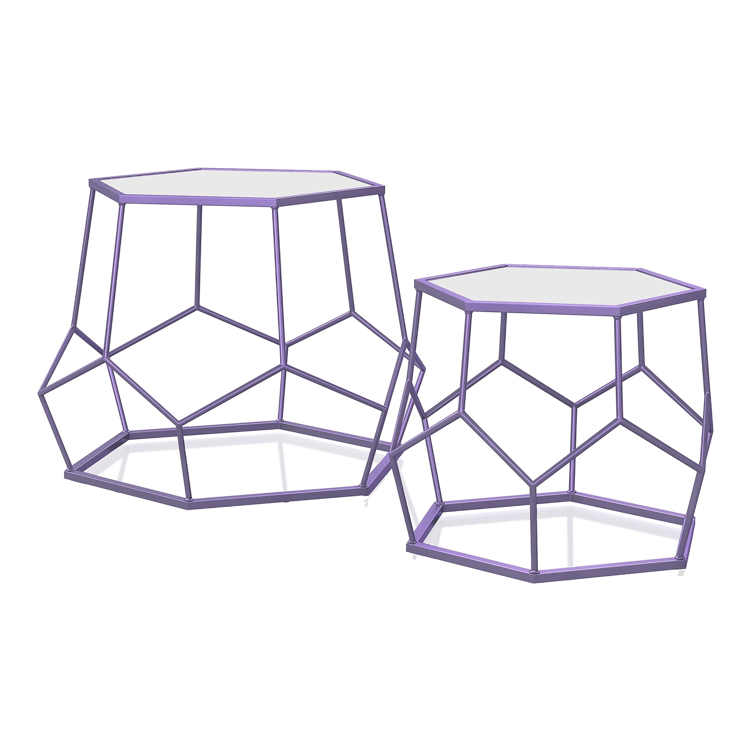 Furniture of America Boris Metal 2-Piece Nesting Accent Table Set - Purple End Tables for Living Room, Bedroom, or Office Decor
