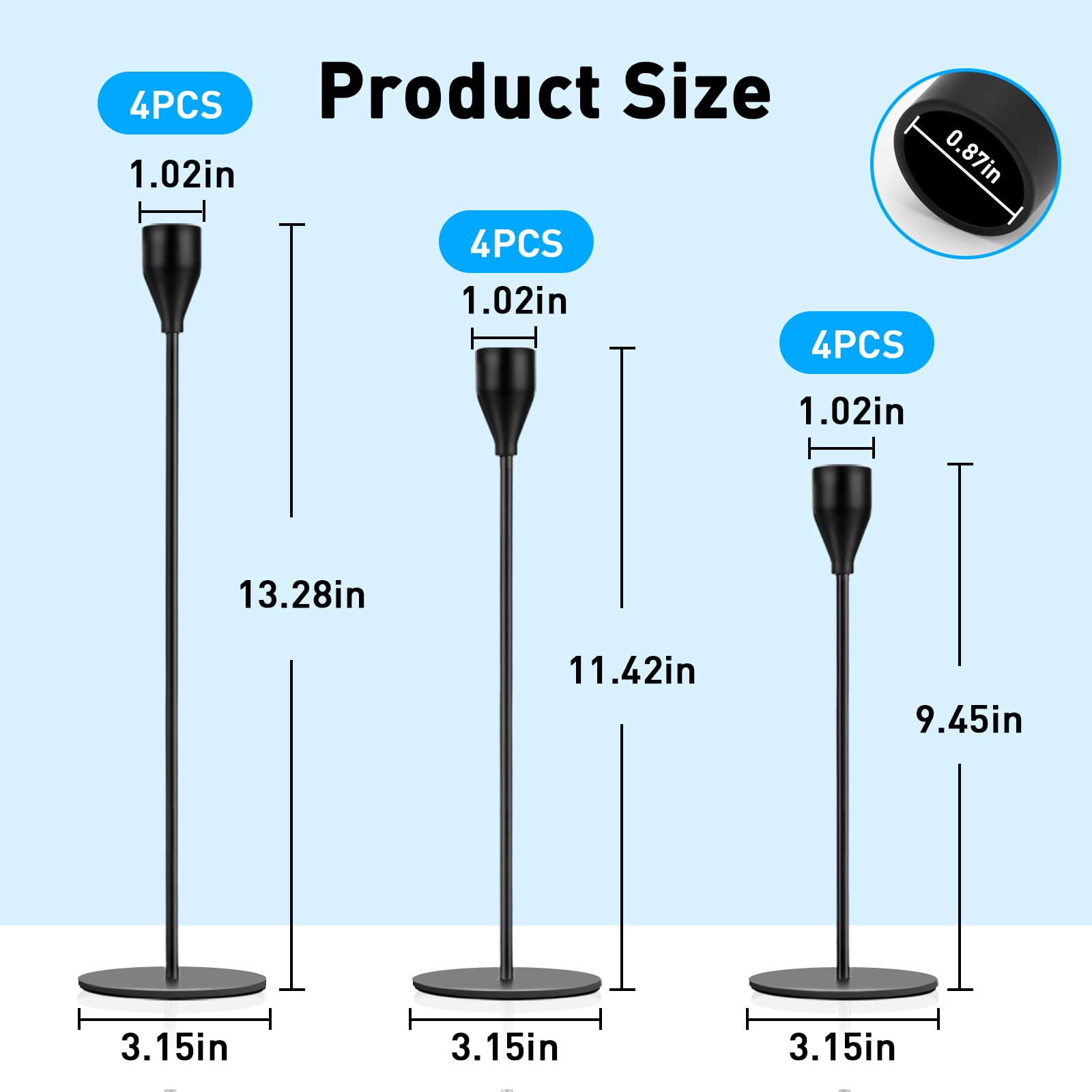 12-Pack Black Taper Candle Holders - Elegant Decorative Candle Stick Holders for Weddings, Dining, Parties & Home Decor | Perfect for Table Centerpieces, Anniversaries & Romantic Ambiance