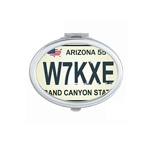 DIYthinker American Car License Number Pattern Portable Folding Mirror - Double-Sided Handheld Makeup Mirror for Travel, Home & Car Vanity Use