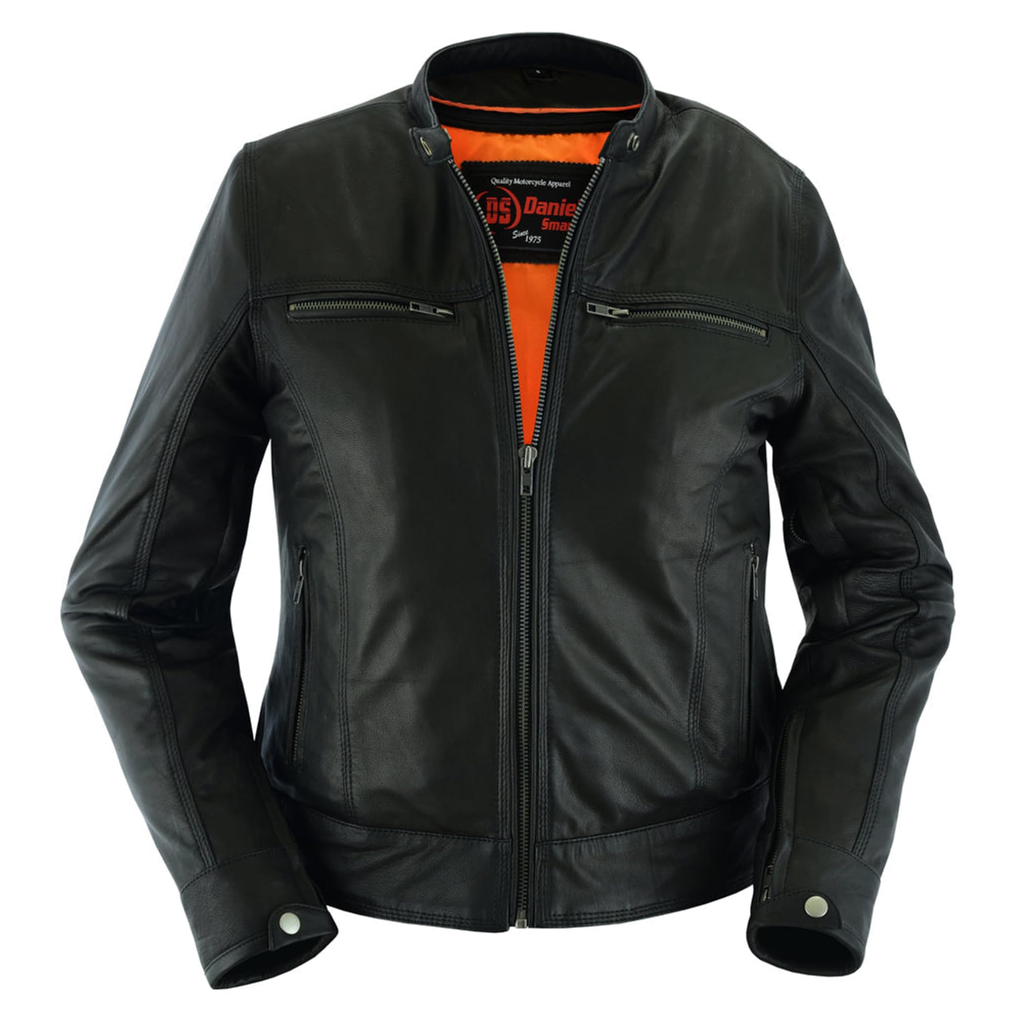 Daniel Smart Women's Classic Motorcycle Jacket - Genuine Goatskin Leather Biker Jacket with Triple Stitch Detailing & Armory Pocket | Perfect for Riding, Casual Wear & Outdoor Adventures