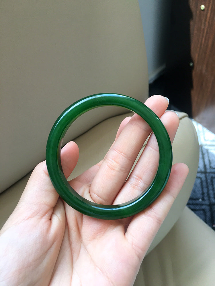 Natural Jade Bangle Bracelet - 57.2mm Inner Diameter Nephrite Jade Bangle (NBE006) - Perfect for Meditation, Yoga & Spiritual Healing