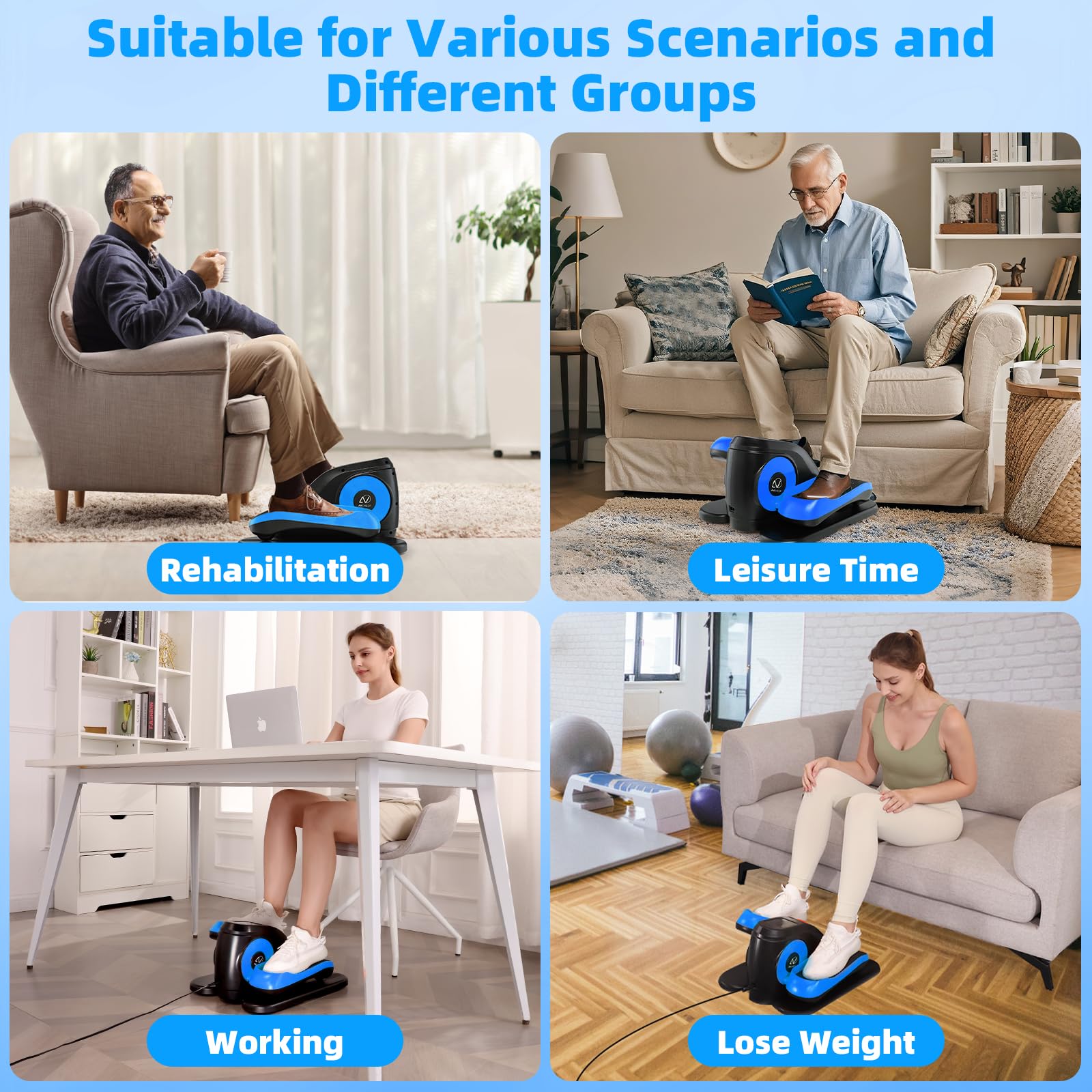 ANCHEER Under Desk Elliptical Machine - Quiet Seated Leg Exerciser for Seniors & Office Workers, Fully Assembled with Remote Control, 12 Adjustable Speed Levels - Perfect for Home Office, Physical Therapy & Low-Impact Workouts