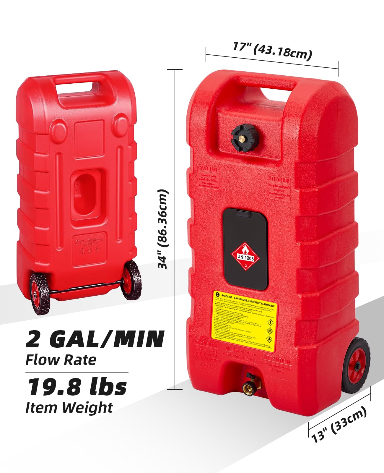 GARVEE 15 Gallon Portable Fuel Caddy with 10ft Hose, Siphon Pump & 7.5L/min Manual Nozzle - Gas & Diesel Fuel Storage Tank (Red) - Ideal for Emergency Fuel Supply, Farm Equipment, Construction Sites & Off-Road Vehicles