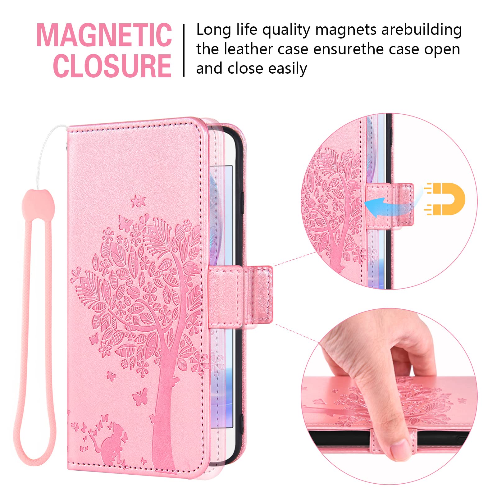 **Asuwish Wallet Case for LG Stylo 4 & Stylo 4 Plus - Flip Cover with Card Holder, Wrist Strap & Tempered Glass Screen Protector - Compatible with LG Stylo4, Sylo4, Style 04, Q Stylus Alpha (Rose Gold) - Perfect for Work, Travel & Everyday Use**