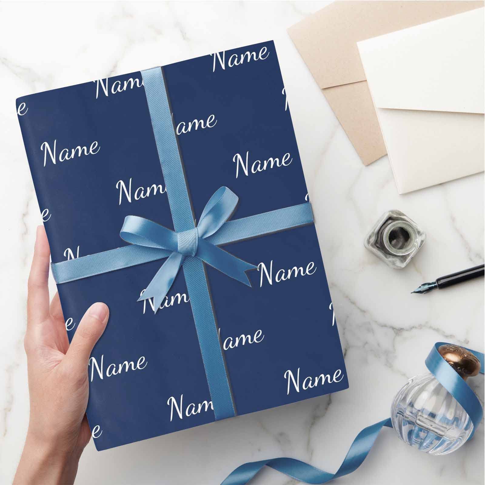 MyPupSocks Custom Printed Wrapping Paper with Logo - Personalized Navy Blue Gift Wrap for Birthdays, Christmas | Funny Text Design for Men & Women | 3 Rolls (58x23 inches) - Perfect for Holiday Gifts, Party Favors & Special Occasions