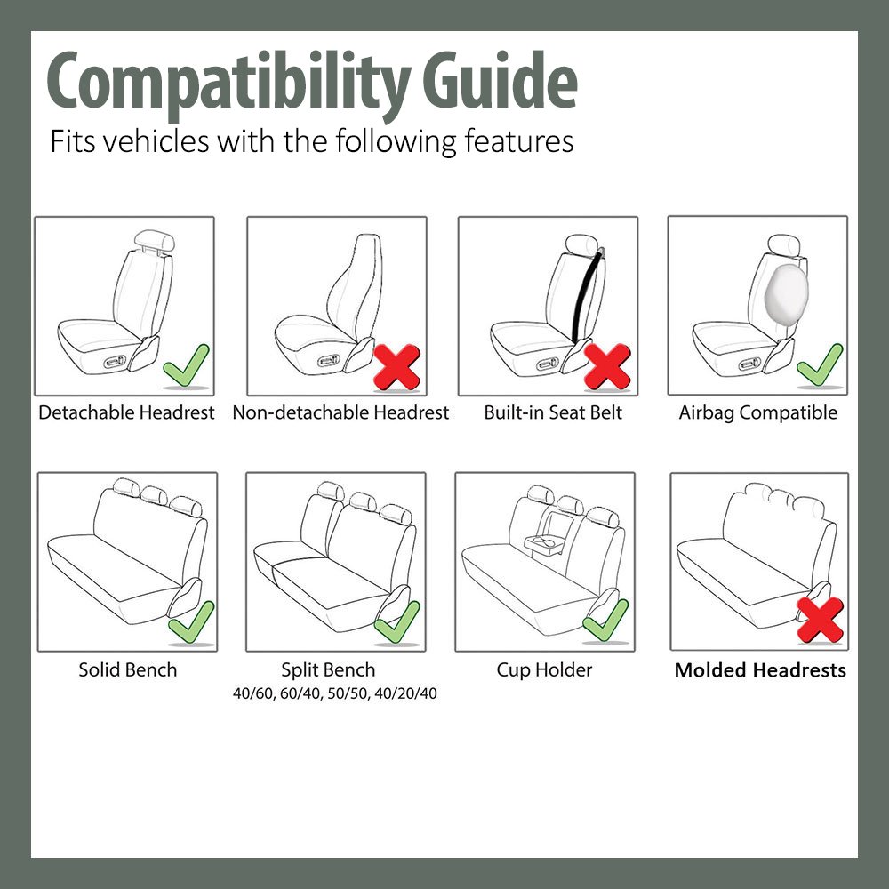 FH Group 3-Row 7-Seater Car Seat Covers - Airbag & Split Bench Compatible, Universal Fit for Cars, Trucks & SUVs (Green/Black Striped) | Durable Protection for Family Road Trips & Daily Commutes