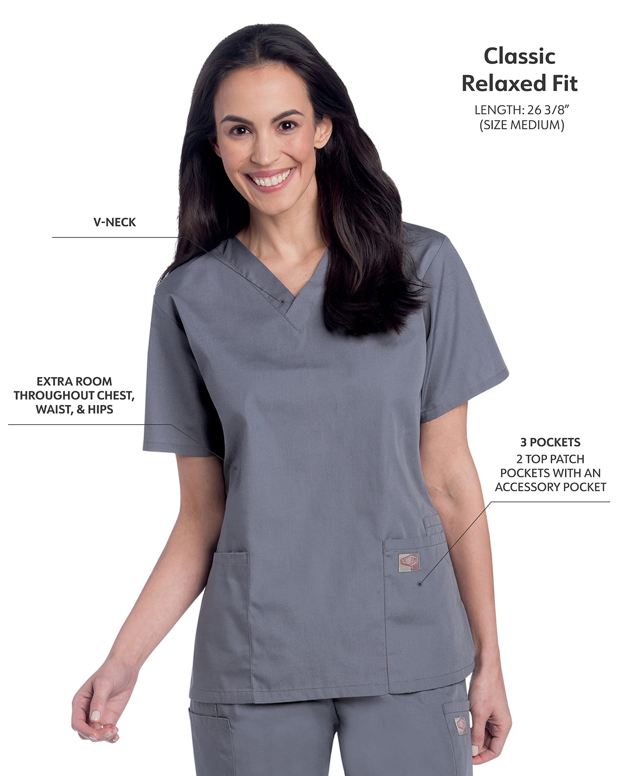 Landau Scrub Zone Relaxed Fit 2-Pocket V-Neck Scrub Top for Women 70221 - Comfortable Medical Uniform for Nurses & Healthcare Professionals - Perfect for Hospitals, Clinics & Long Shifts