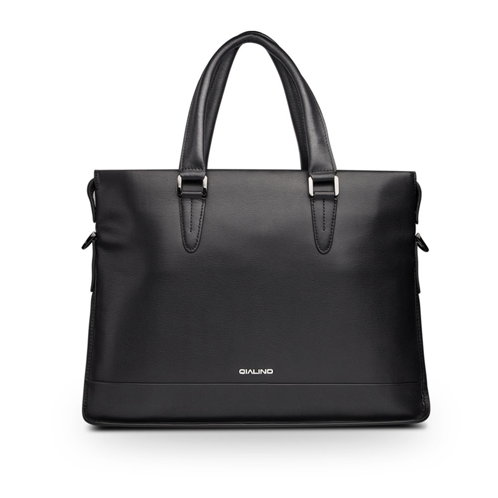QIALINO Genuine Leather 13 Inch Laptop Briefcase - Professional Business Bag with Adjustable Shoulder Strap for Men & Women - Perfect for Office, Work, Travel & Daily Commute (Black)