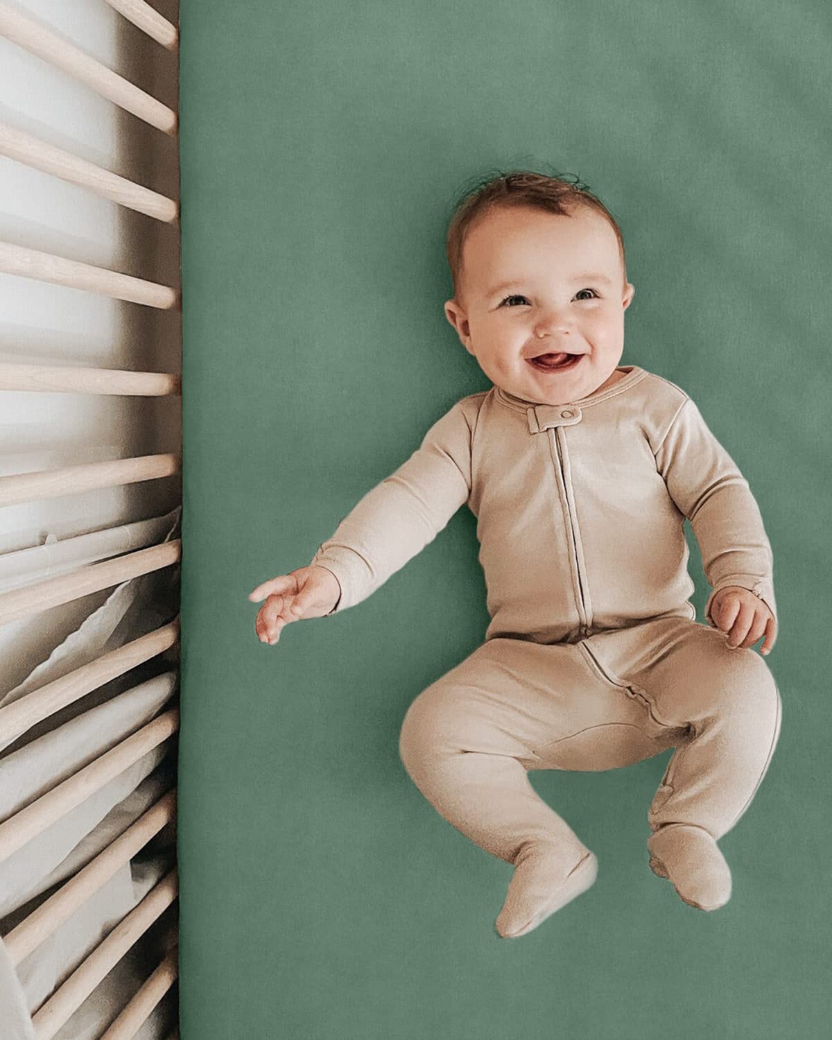 **Babebay 2-Pack Soft Cotton Fitted Crib Sheets for Boys & Girls - Neutral Sage Green, Fits Standard Crib & Toddler Mattress (52