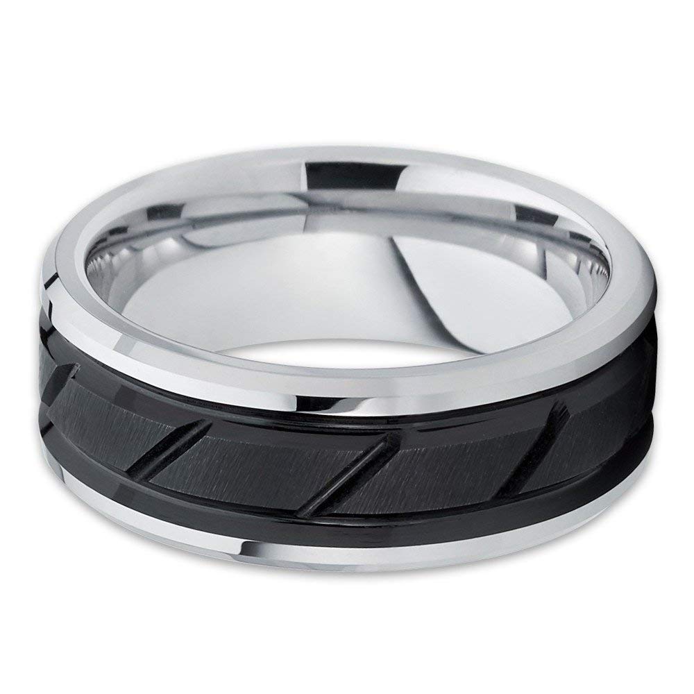 Black Tungsten Wedding Band for Men & Women - 8mm Comfort Fit Ring for Engagement, Anniversary & Everyday Wear - Durable & Scratch-Resistant Jewelry