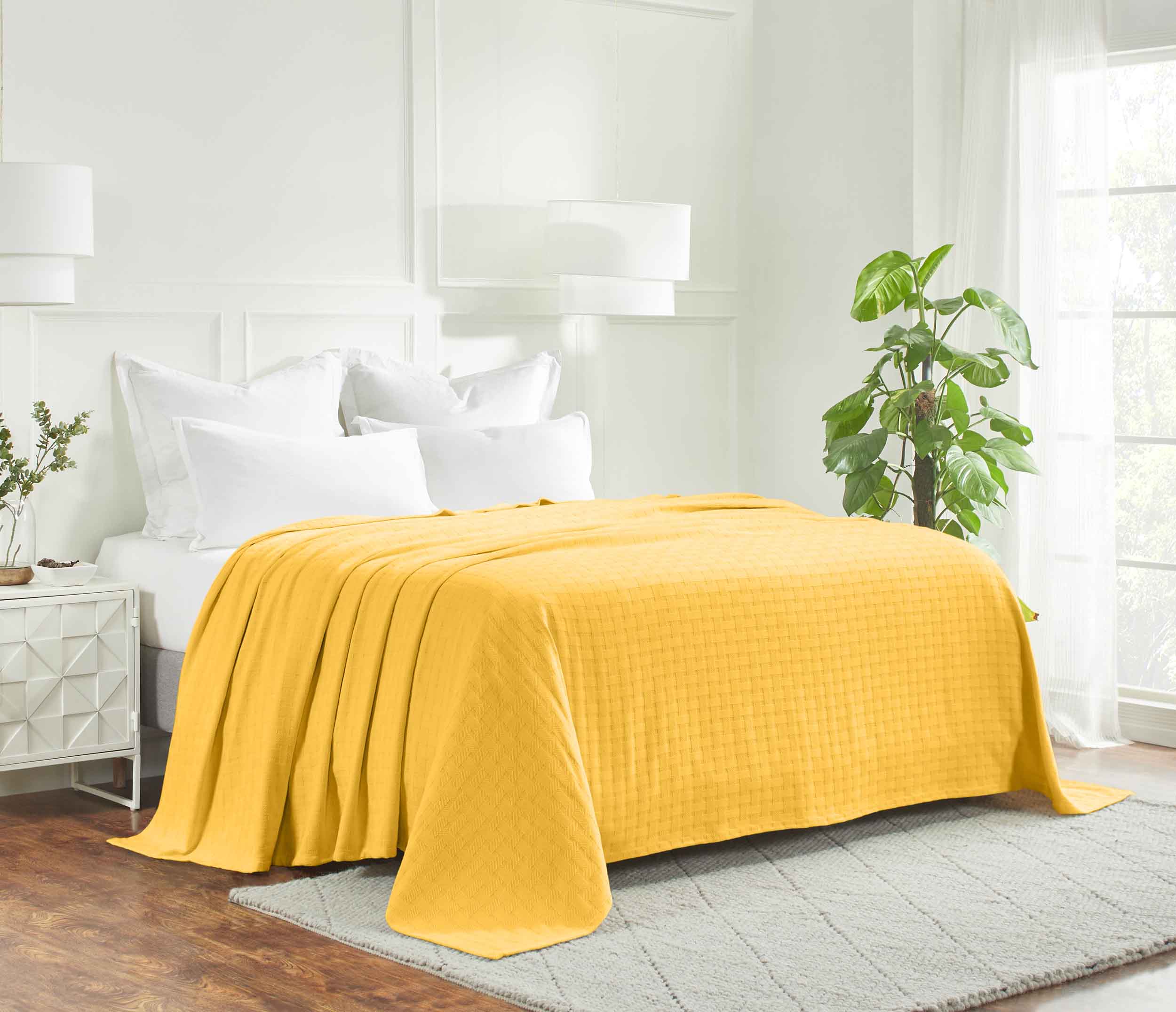 Soft Basketweave All-Season Cotton Bed Blanket & Sofa Throw - Lightweight Breathable Blanket for Bedroom, Living Room, Travel and Outdoor Use