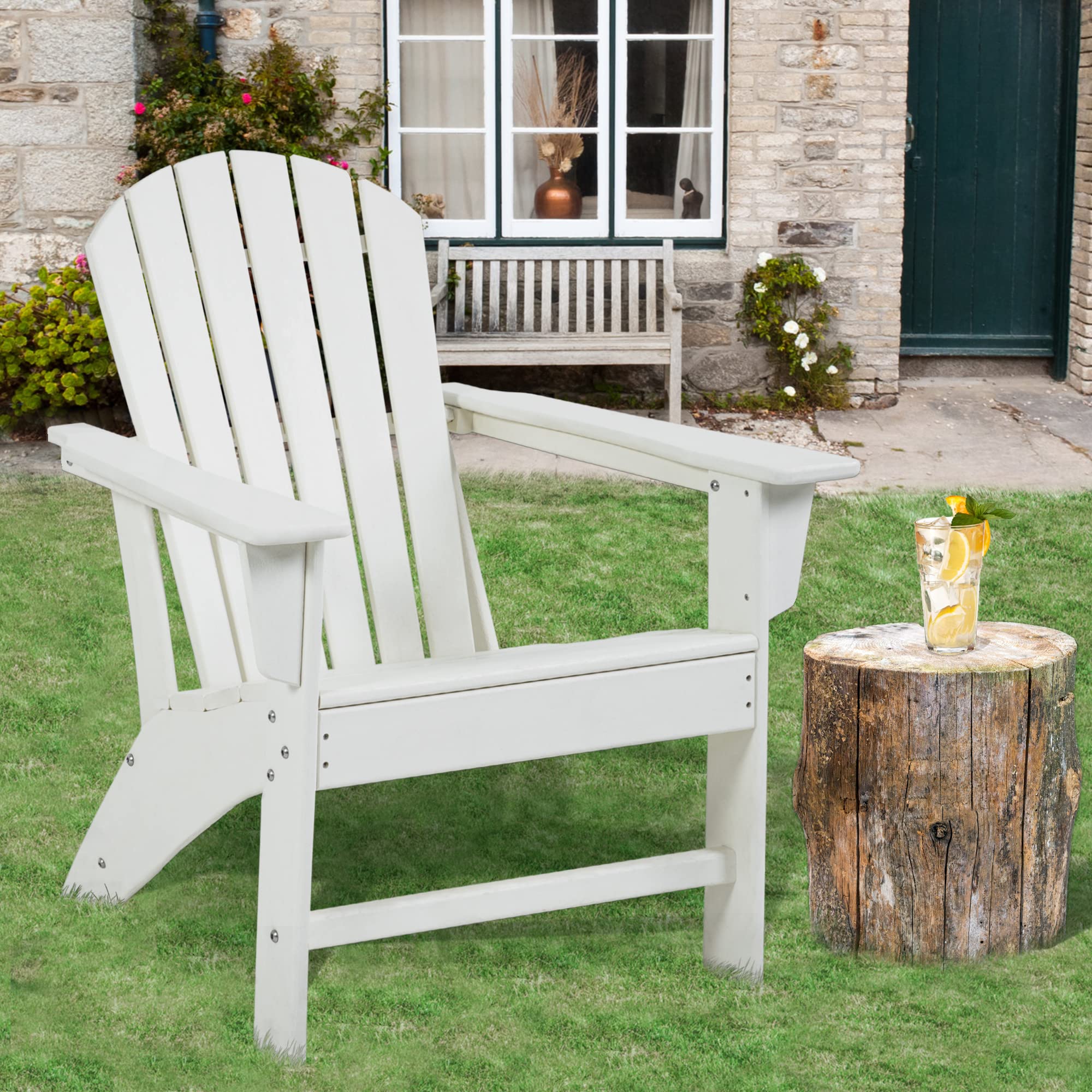 **Adirondack Chair - Weather-Resistant Plastic Resin Outdoor Lounge Chair for Patio, Deck, Lawn & Fire Pit - Durable White Painted Finish - Perfect for Relaxing in Your Backyard or Garden**
