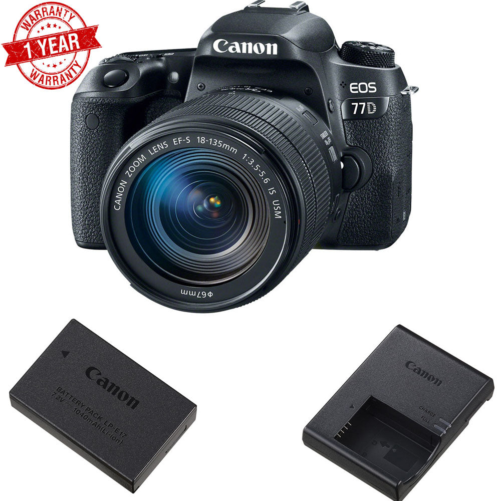 Canon EOS 77D DSLR Camera with 18-135mm USM Lens - Professional Digital SLR for Photography & Videography | Perfect for Travel, Portrait & Action Shots (USA Version)