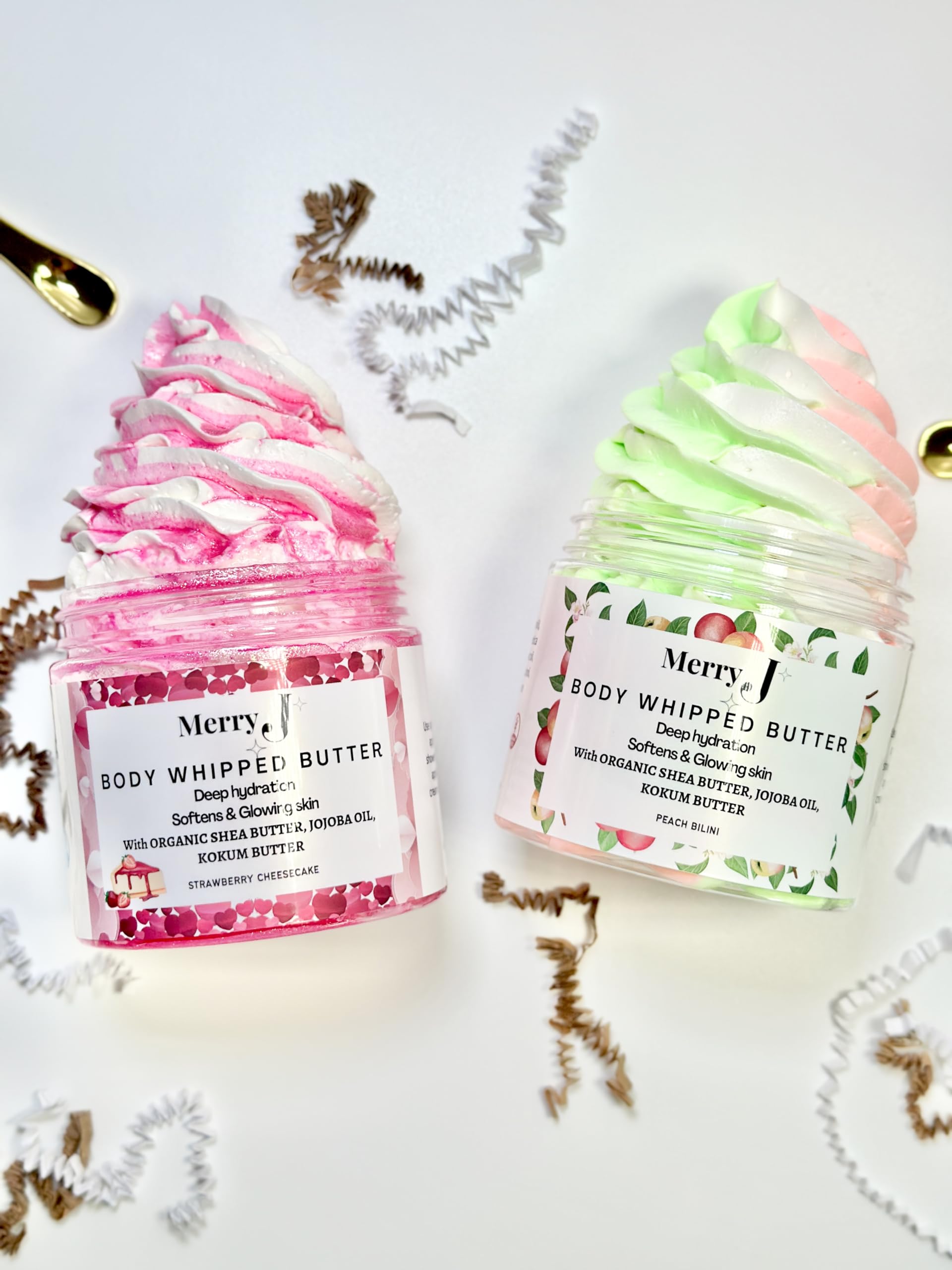 MerryJskin Whipped Body Butter - Peach, Rainbow, Strawberry & Vanilla | Non-Greasy Moisturizing Lotion | Perfect for Parties, Birthday Gifts & Baby Showers | Great for Dry Skin & Daily Hydration