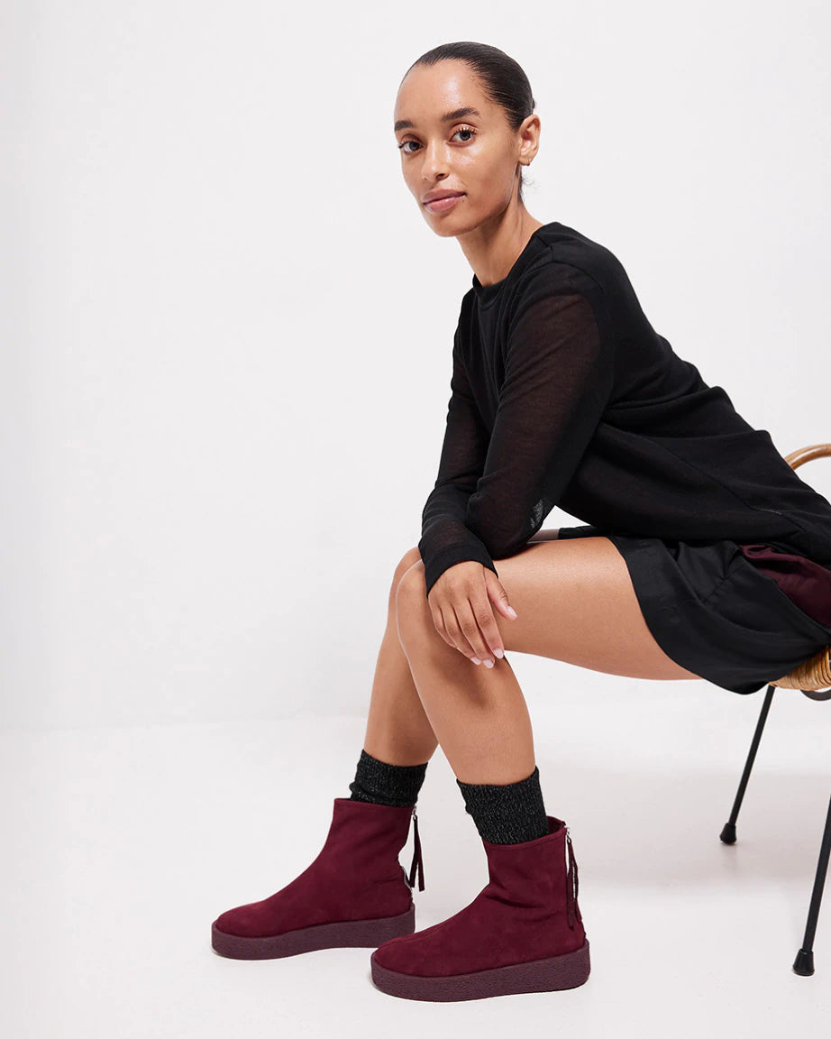 Premium Leather Shadow Boots with Cherry Suede Accents - Stylish Ankle Boots for Women, Perfect for Fall Fashion, Date Nights & Office Wear
