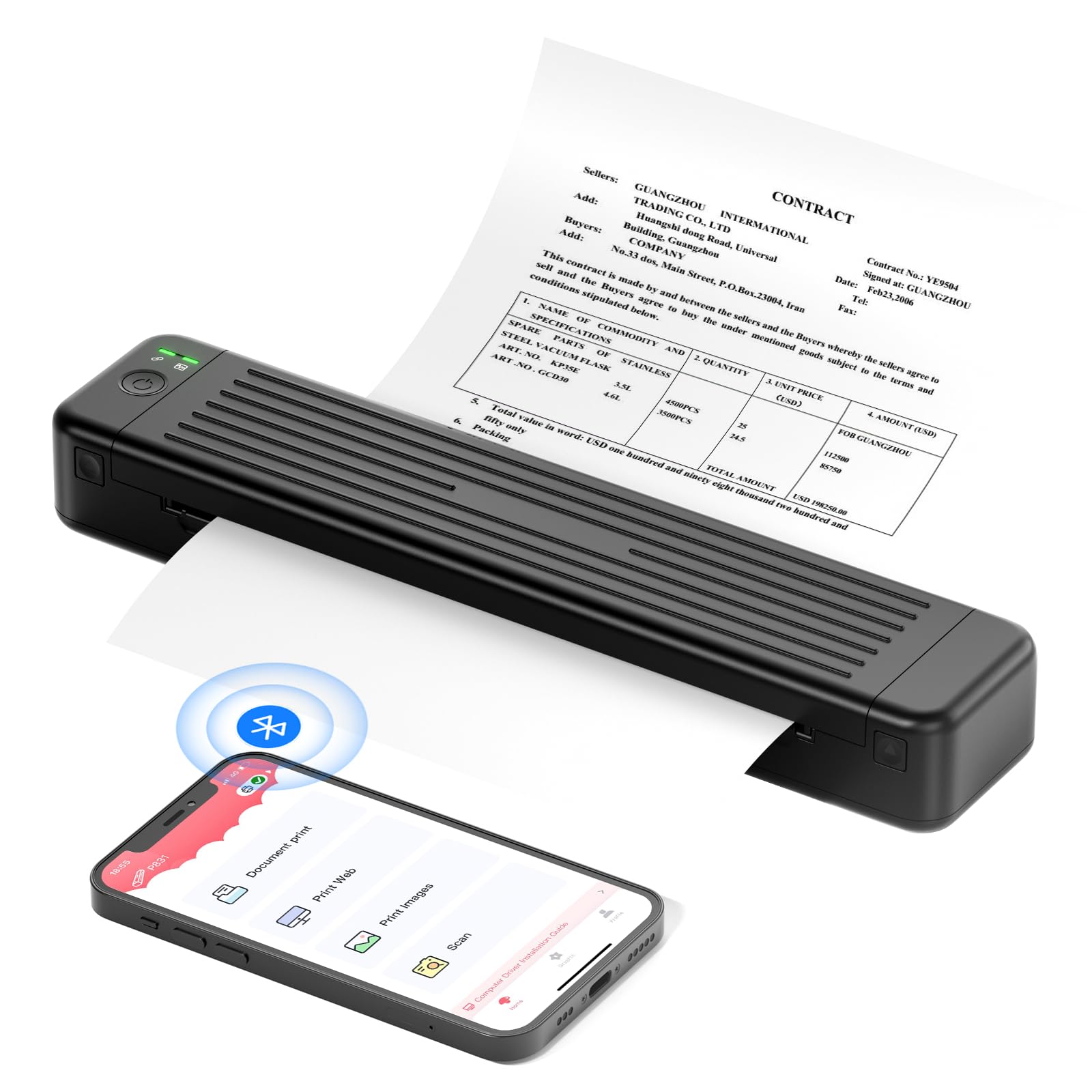Odaro Portable Wireless Bluetooth Thermal Printer - 300 DPI Mobile & Computer Thermal Transfer Printer for Receipts, Labels, Tickets | Home Office, Retail Store, Small Business Use (Black)