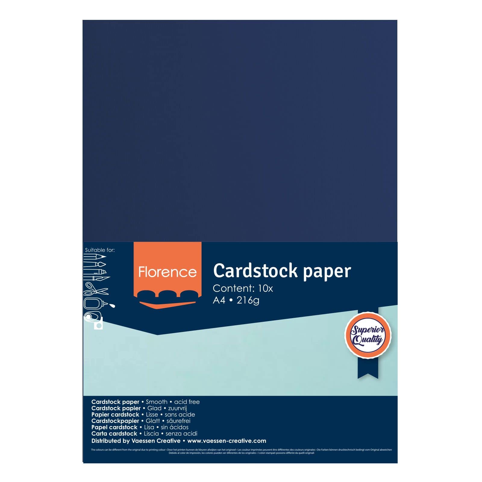 Vaessen Creative Florence Smooth Cardstock - 216gsm Maritime Blue, 10 Sheets A4 Size for Scrapbooking, Card Making, Die Cutting & Paper Crafts | Perfect for Wedding Invitations, DIY Projects & Home Decor