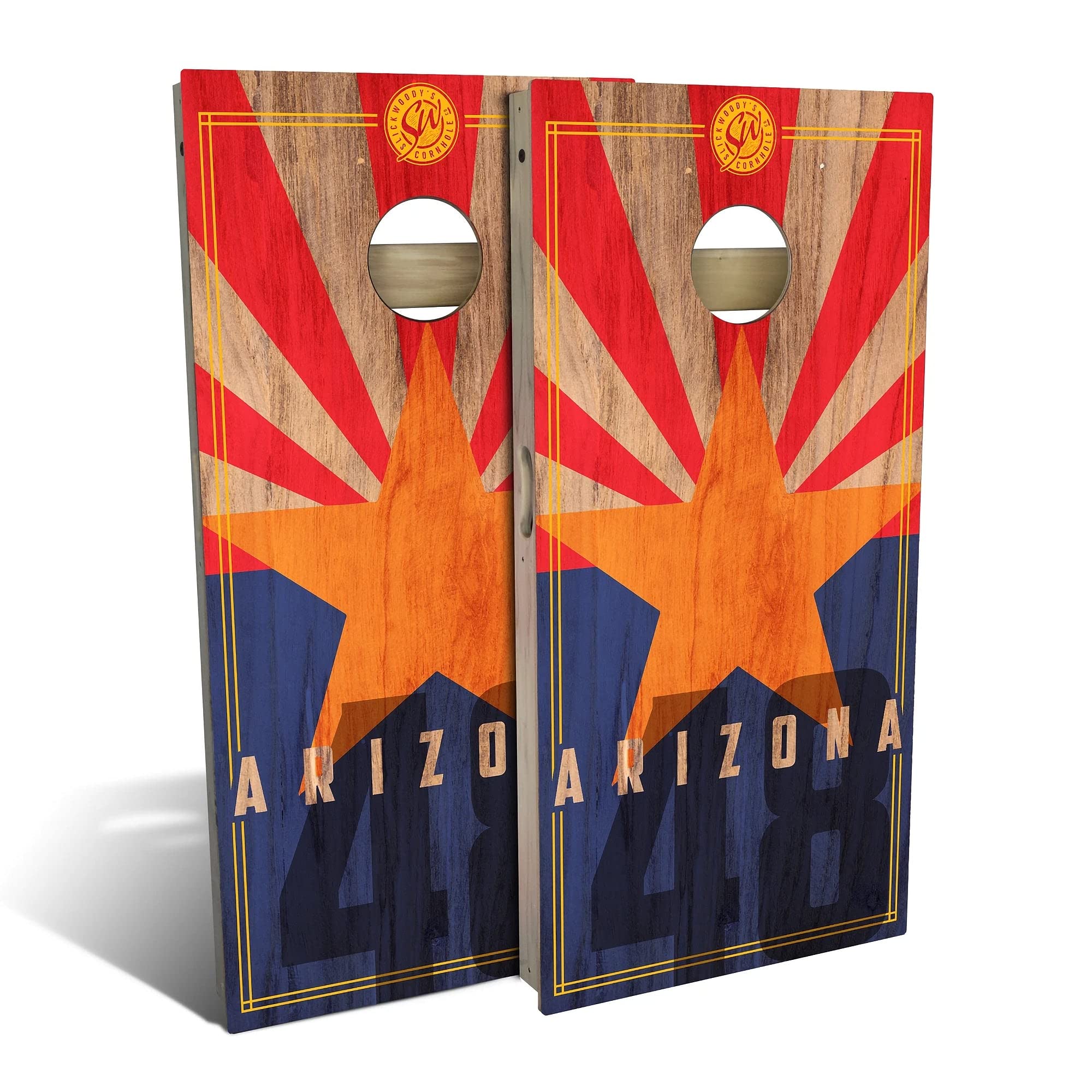 Skip's Garage Arizona Flag 2.0 Cornhole Board Set - Regulation Size Bean Bag Toss Game with 2 Boards & 8 Bags - Perfect for Backyard Parties, Tailgating and Outdoor Fun