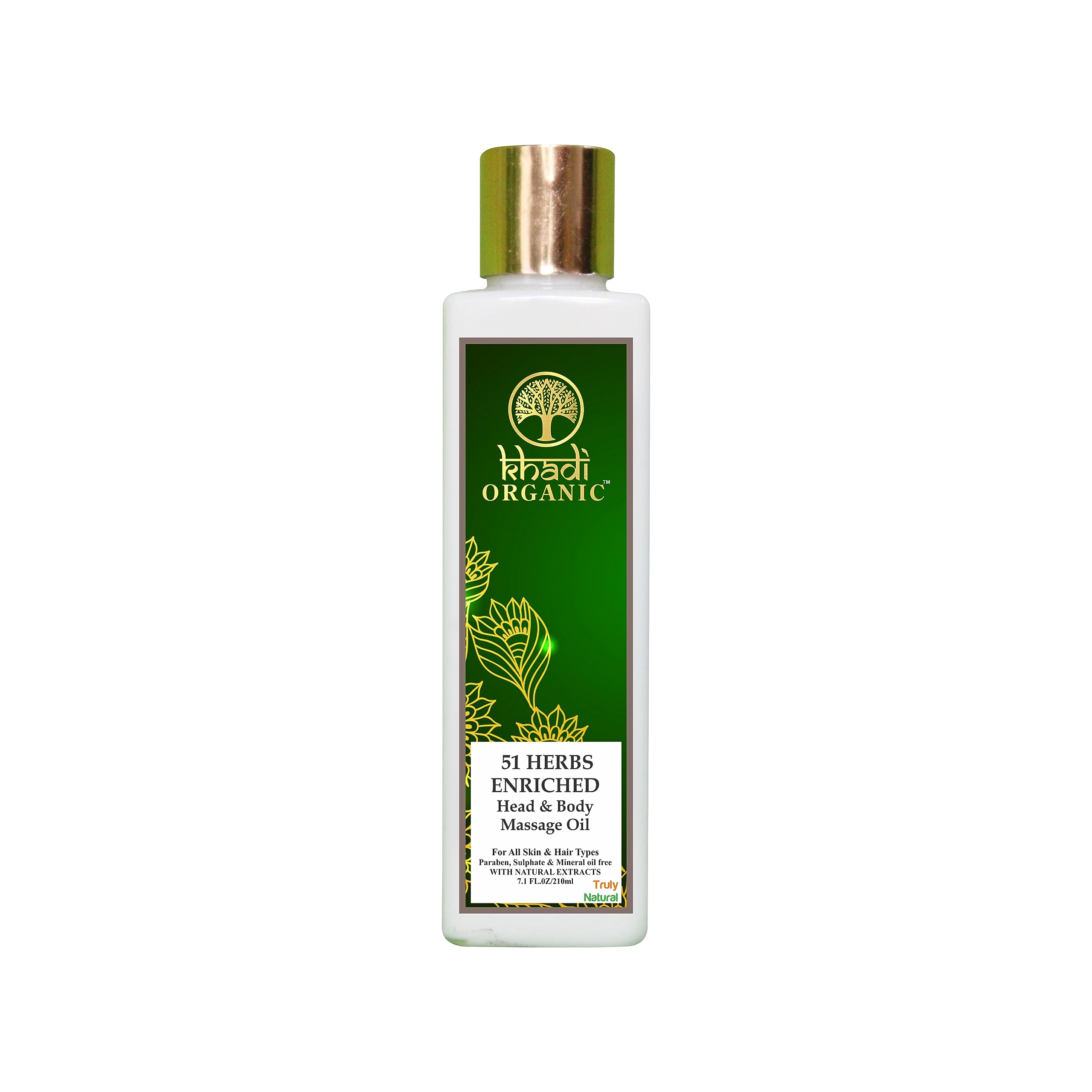 Khadi Organic 51 Herbs Body Oil 210ML - Natural Herbal Moisturizer for Skin & Hair Care | Ayurvedic Treatment for Dry Skin, Scalp Massage & Aromatherapy | Perfect for Daily Hydration & Relaxation