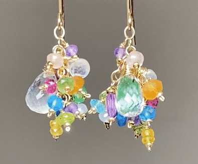 Crystal Quartz Dangle Earrings with Multi Gemstone Cluster - Gold Fill 8mm | Elegant Jewelry for Women, Perfect for Parties, Weddings & Special Occasions