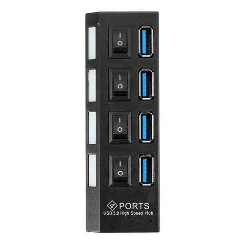 4-Port USB 3.0 Hub with Individual On/Off Switches & AC Power Adapter - High-Speed Data Transfer for Laptop, PC, Gaming & Office Setup