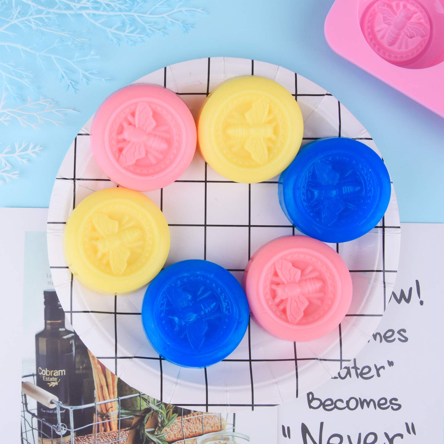 Premium Round Honeybee Silicone Molds for DIY Bath Bombs, Soap Making, Lotion Bars, Candles & Desserts - Perfect for Baking, Crafts & Home Spa Gifts