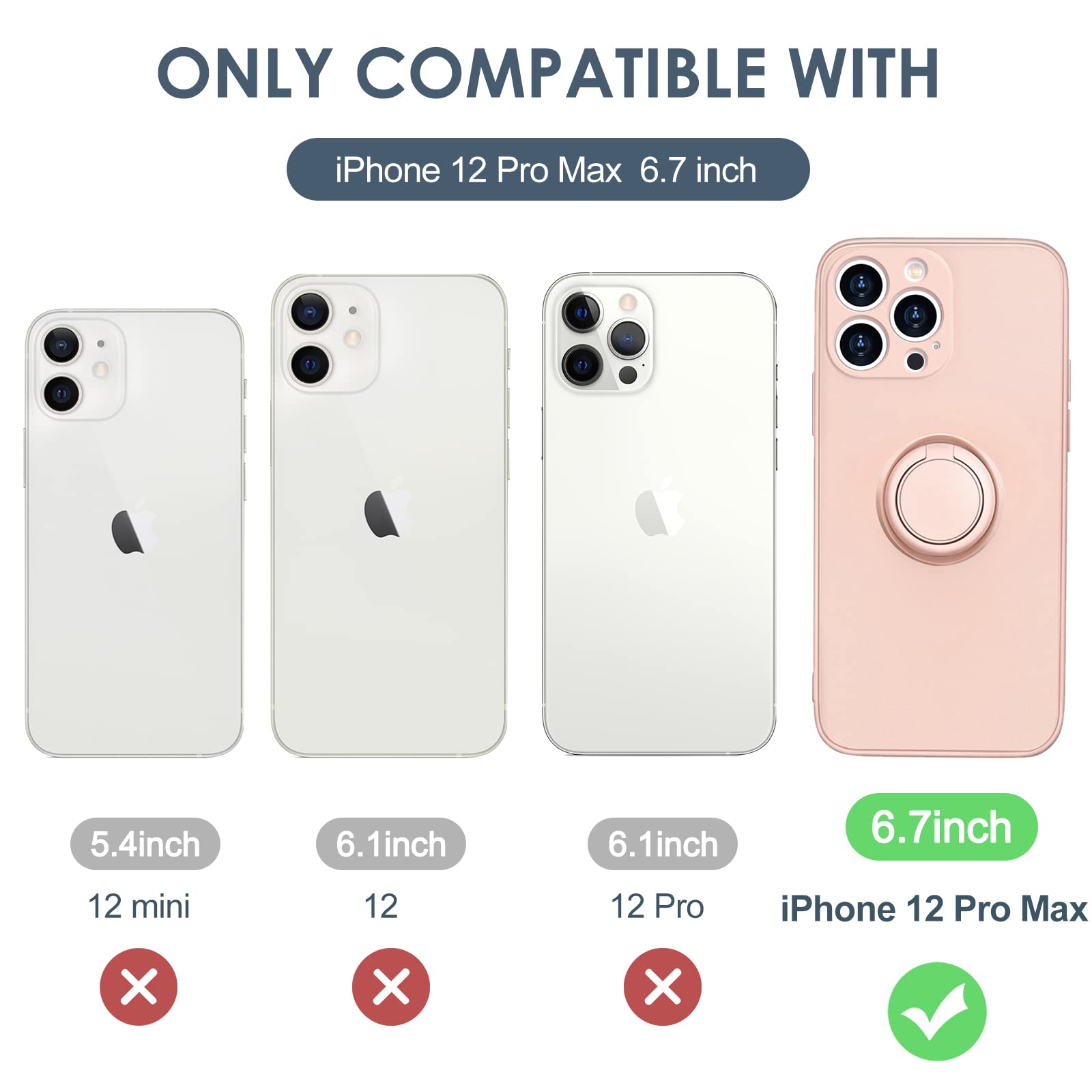 Hython Magnetic Ring Stand Case for iPhone 12 Pro Max - 360° Rotatable Kickstand with Shockproof Protection & Soft Microfiber Lining | Perfect for Work, Travel & Hands-Free Viewing (Pink Sand)