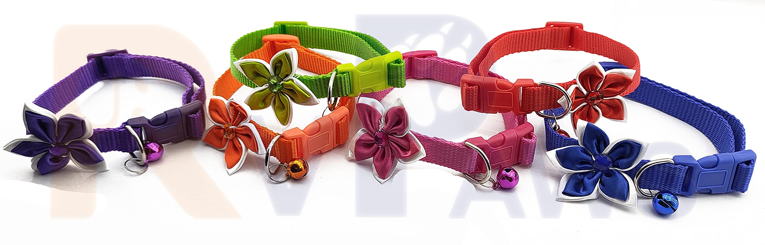 RvPaws Adjustable Dog Collar with Bell & Bow Tie - Cute Safety Collar for Puppies & Small Dogs, Flower Design Pet Collar (X-Small, 10mm, Red) - Perfect for Daily Walks, Grooming & Special Occasions