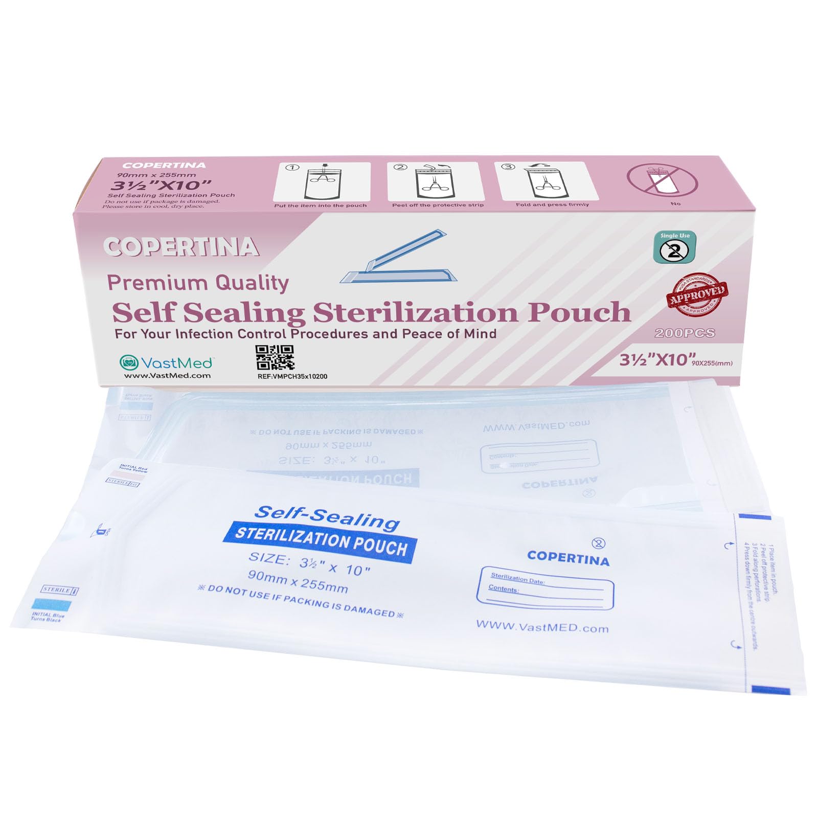 200PCs Self Seal Sterilization Pouches 3.5