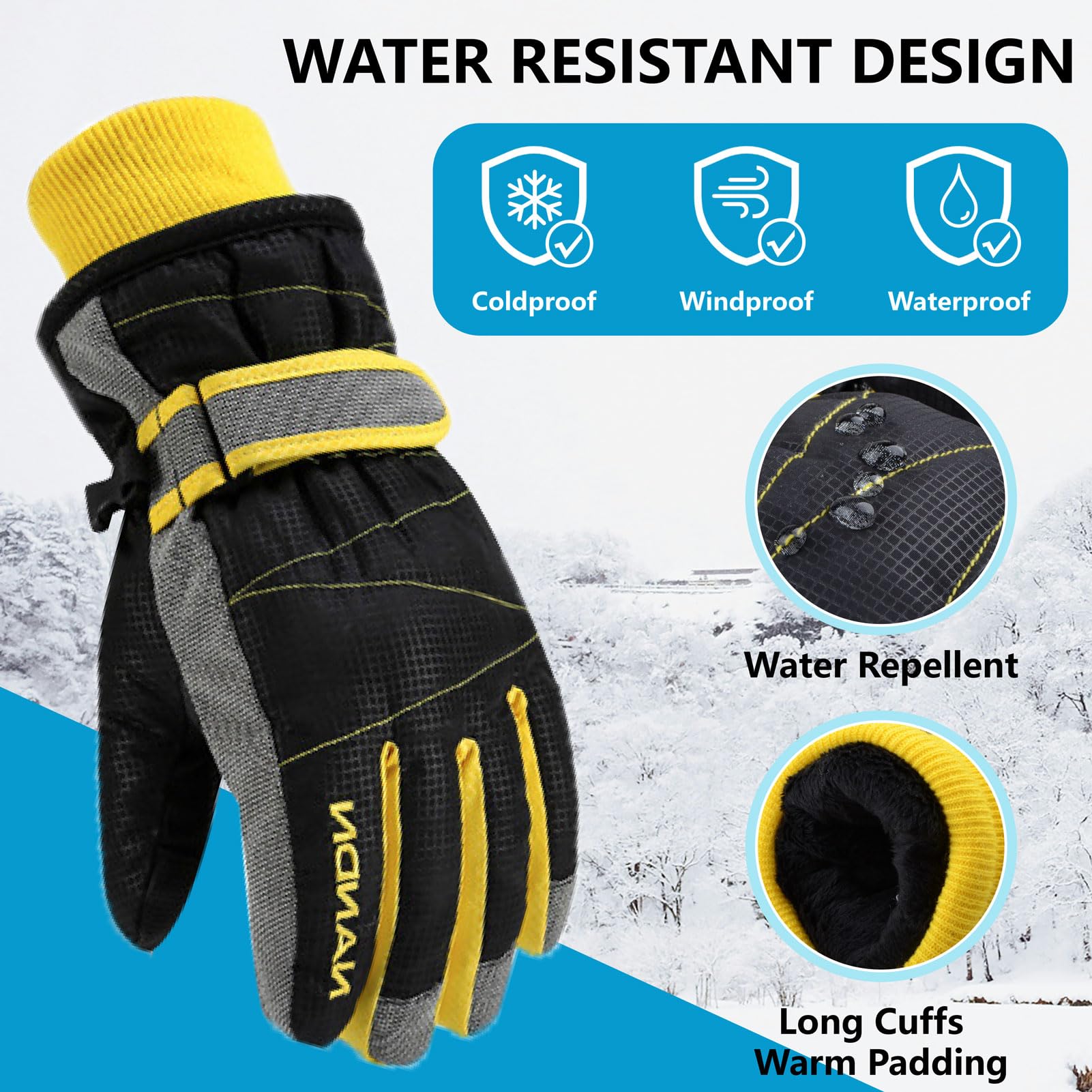 JEELAD Kids Winter Snow Gloves - Waterproof Ski Gloves for Boys & Girls - Warm Snowboard Gloves for Cold Weather - Perfect for Skiing, Snowboarding & Outdoor Winter Activities