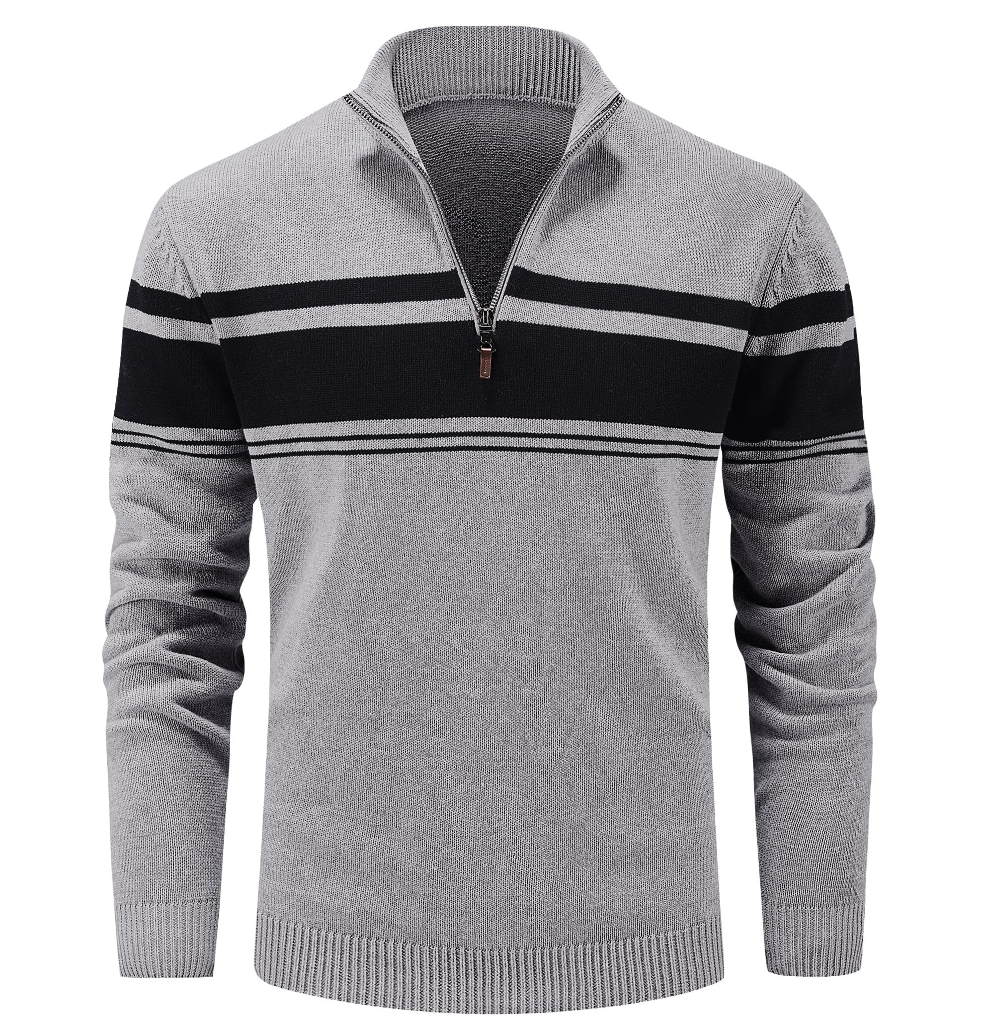 MAGCOMSEN Men's 1/4 Zip Cotton Sweater Pullover - Striped Polo Sweatshirt for Fall & Winter | Warm Casual Knit Top for Work, Outdoor Activities & Everyday Wear