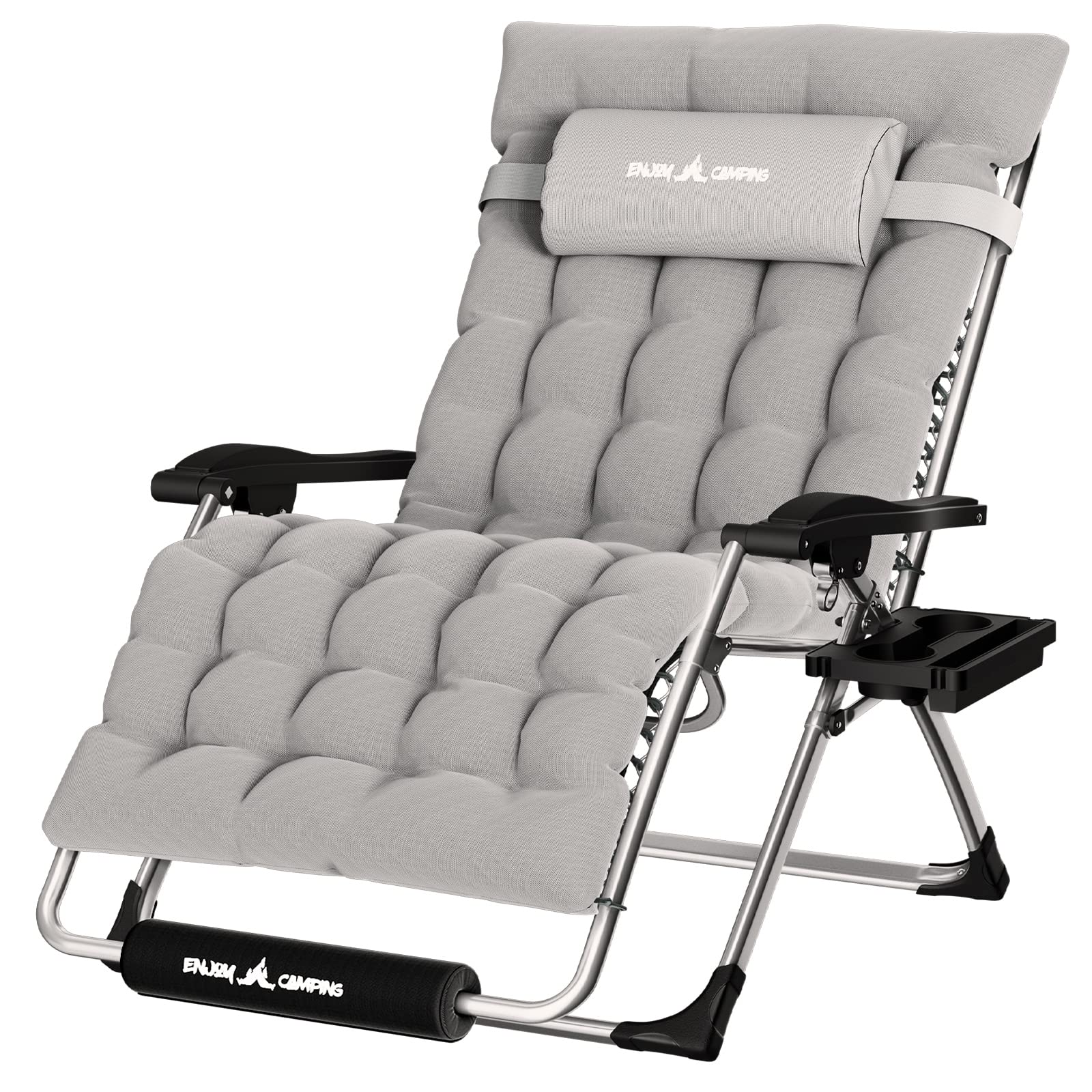 **UDPATIO Oversized Zero Gravity Chair 29In XL - Heavy Duty 500LB Capacity Patio Lounge Chair with Removable Cushion, Cup Holder & Footrest - Foldable Recliner for Backyard, Poolside & Camping - Grey**