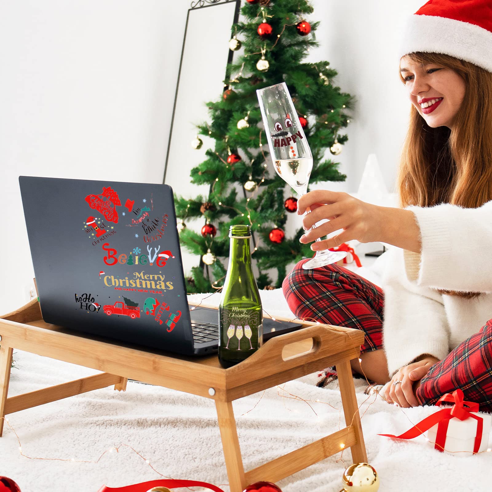 48-Piece Christmas Vinyl Decals Set - Removable Merry Christmas Snowman & Elf Stickers - Peel and Stick Holiday Decor for Bottles, Laptops, Scrapbooks, Cars & Party Favors - 16 Festive Designs for Xmas Decorations & DIY Crafts